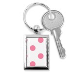 Polka Dots - Flamingo Pink on White Key Chain (Rectangle)