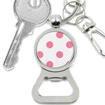Polka Dots - Flamingo Pink on White Bottle Opener Key Chain