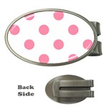 Polka Dots - Flamingo Pink on White Money Clip (Oval)