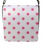 Polka Dots - Flamingo Pink on White Flap Closure Messenger Bag (S)