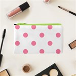 Polka Dots - Flamingo Pink on White Canvas Cosmetic Bag (XS)
