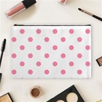 Polka Dots - Flamingo Pink on White Cosmetic Bag (L)