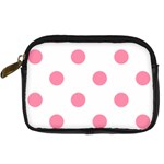 Polka Dots - Flamingo Pink on White Digital Camera Leather Case