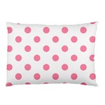 Polka Dots - Flamingo Pink on White Pillow Case (One Side)
