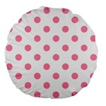 Polka Dots - Flamingo Pink on White Large 18  Premium Flano Round Cushion
