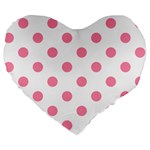 Polka Dots - Flamingo Pink on White Large 19  Premium Heart Shape Cushion