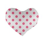 Polka Dots - Flamingo Pink on White Standard 16  Premium Heart Shape Cushion