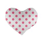 Polka Dots - Flamingo Pink on White Standard 16  Premium Flano Heart Shape Cushion