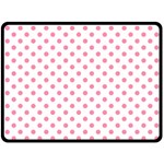 Polka Dots - Flamingo Pink on White Fleece Blanket (Large) (One Side)