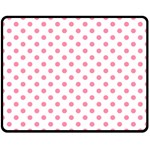 Polka Dots - Flamingo Pink on White Double Sided Fleece Blanket (Medium) (Two Sides)
