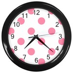 Polka Dots - Flamingo Pink on White Wall Clock (Black)
