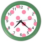 Polka Dots - Flamingo Pink on White Color Wall Clock