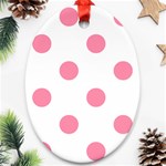 Polka Dots - Flamingo Pink on White Oval Ornament (Two Sides)