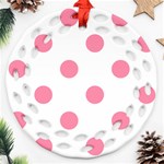 Polka Dots - Flamingo Pink on White Ornament (Round Filigree)