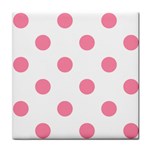 Polka Dots - Flamingo Pink on White Tile Coaster