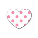 Polka Dots - Flamingo Pink on White Rubber Coaster (Heart)