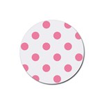 Polka Dots - Flamingo Pink on White Rubber Round Coaster (4 pack)