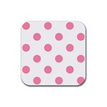 Polka Dots - Flamingo Pink on White Rubber Coaster (Square)