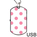 Polka Dots - Flamingo Pink on White Dog Tag USB Flash (One Side)