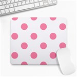 Polka Dots - Flamingo Pink on White Large Mousepad