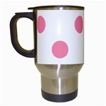 Polka Dots - Flamingo Pink on White Travel Mug (White)