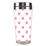 Polka Dots - Flamingo Pink on White Stainless Steel Travel Tumbler