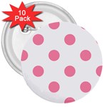 Polka Dots - Flamingo Pink on White 3  Button (10 pack)