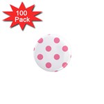 Polka Dots - Flamingo Pink on White 1  Mini Magnet (100 pack)