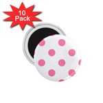 Polka Dots - Flamingo Pink on White 1.75  Magnet (10 pack)