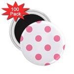 Polka Dots - Flamingo Pink on White 2.25  Magnet (100 pack)