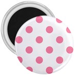 Polka Dots - Flamingo Pink on White 3  Magnet