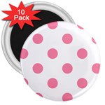 Polka Dots - Flamingo Pink on White 3  Magnet (10 pack)