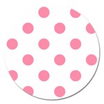 Polka Dots - Flamingo Pink on White Magnet 5  (Round)