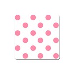 Polka Dots - Flamingo Pink on White Magnet (Square)