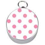 Polka Dots - Flamingo Pink on White Silver Compass