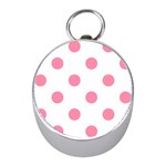 Polka Dots - Flamingo Pink on White Silver Compass (Mini)