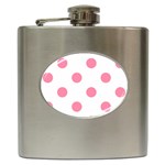 Polka Dots - Flamingo Pink on White Hip Flask (6 oz)