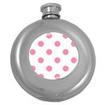 Polka Dots - Flamingo Pink on White Hip Flask (5 oz)