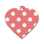 Polka Dots - White on Coral Pink Dog Tag Heart (One Side)