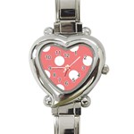 Polka Dots - White on Coral Pink Heart Italian Charm Watch
