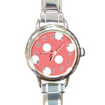 Polka Dots - White on Coral Pink Round Italian Charm Watch