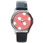 Polka Dots - White on Coral Pink Round Metal Watch