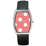 Polka Dots - White on Coral Pink Barrel Style Metal Watch