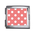 Polka Dots - White on Coral Pink Mega Link Italian Charm (18mm)