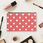 Polka Dots - White on Coral Pink Cosmetic Bag (M)