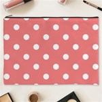 Polka Dots - White on Coral Pink Cosmetic Bag (XXXL)