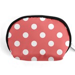 Polka Dots - White on Coral Pink Accessory Pouch (Medium)