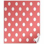 Polka Dots - White on Coral Pink Canvas 20  x 24 