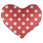 Polka Dots - White on Coral Pink Large 19  Premium Flano Heart Shape Cushion