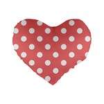 Polka Dots - White on Coral Pink Standard 16  Premium Flano Heart Shape Cushion